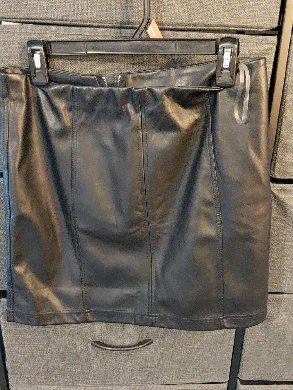 SHAN Black Faux Leather Mini Skirt with Panel Stitching